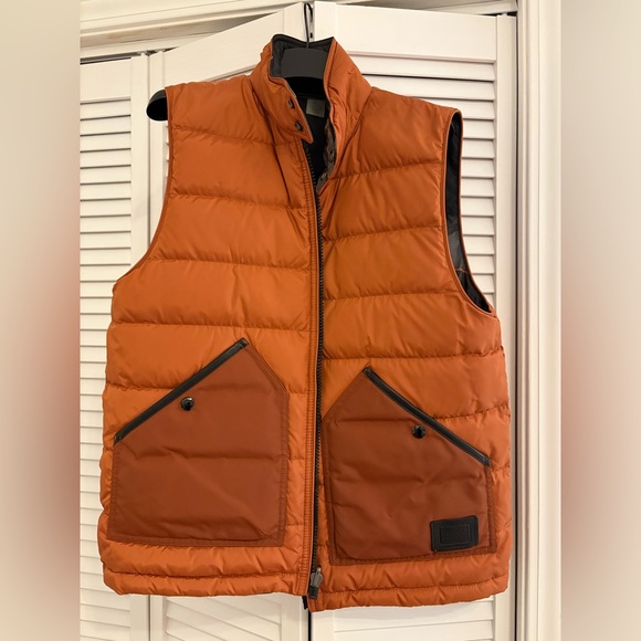 Coach Men's Rust Orange Camouflage Reversible Down Puffer Vest